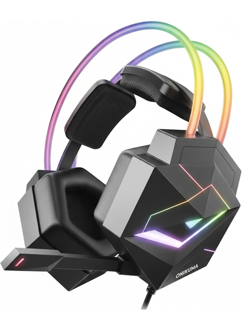 Onikuma X20 Wired Professional Gaming Headset with Noise Cancelling Microphone, 7.1 Surround Sound , RGB Lighting, 50mm Precision Drivers, 3.5mm connection , Stereo Surround Sound, Comfortable Over-Ear Design for PC and Laptops (Black) - Image 4